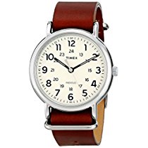 Timex Unisex T2P495 Weekender 40 Brown Leather Slip-Thru Strap Watch